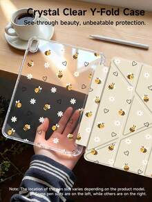 卡通蜜蜂双面亚克力水晶保护壳，兼容 iPad 10 代、iPad 10.2/iPad Mini 6/iPad Mini 7/9.7、Galaxy Tab A8 8.7，3+Y 可折叠防弯折设计，兼容 Kindle Paperwhite 12 代（2024 年款），硅胶加固边角，自动唤醒/睡眠功能，节日送礼佳品 - 彩色 - 查看 3