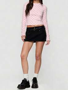 Polka Dot Tops For Women Y2K Long Sleeve Crop Top Slim Fit Crew Neck Casual T Shirts Vintage Cute Going Out Top Streetwear - Hồng - Xem 3