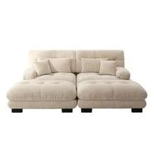 Cloud Ecksofa For Wohnzimmer, Chenille Double Sofa With 2 Lendenkissen And 2 Dekokissen, Polstersofa With Breiten Armlehnen And 2 Ottomans, Chenille Hellbraun - Beige - View 2