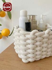 1 giỏ đựng đồ trang điểm dệt, quà tặng cho ngày lễ tình nhân, cho kỳ nghỉ bãi biển, bộ sưu tập phòng tắm, bộ sưu tập phòng ngủ, dung tích lớn - trắng - Xem 3