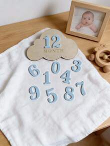 Placa de madeira em formato de nuvem para marcar marcos importantes do bebê, ideal para fotos de meninos. Presente perfeito para batizado de menina. - Baby Azul - Ver 2