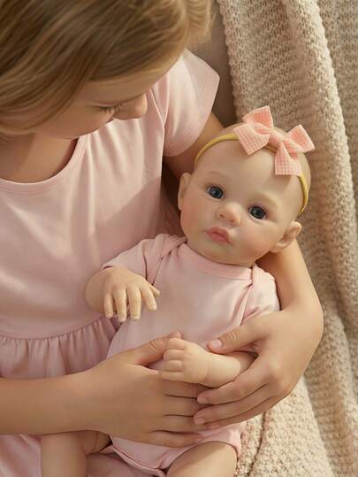 45 cm/18" naturtroget återfödd gräsdocka, helkropps mjuk silikonvinyldocka för flickor, 3D-målad hud med synliga vener, vinyllemmar, handmålat realistiskt hår, handgjord konstnärlig docka - samlarkonstdocka, jul-/födelsedags-/thanksgivingpresent