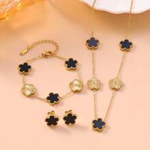 Bộ trang sức bằng thép không gỉ mạ vàng 18K, được thiết kế dành cho nữ, gồm dây chuyền, vòng tay và bông tai tráng men hình cỏ ba lá chất lượng cao, phù hợp cho nữ giới đeo hàng ngày, dự tiệc hoặc làm quà sinh nhật. - Nhiều màu - Xem 3