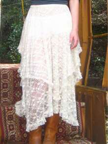 女士秋冬西部朋克风纯色波西米亚Y2K不对称下摆蕾丝半身裙，适合返校、乡村音乐节、万圣节、波西米亚风场合，白色蕾丝半身裙 - 白色 - 查看 4