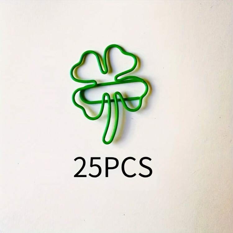 25pcs Green Clover Shaped Paper Clips - Lucky Charm Design, Suitable For Office & School Supplies, File Organizer, Vibrant Colors, Fashionable Desktop Accessory - Green - View 8