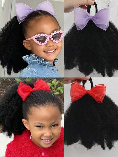 Tóc giả buộc đuôi ngựa nơ bóng cho trẻ em, dài 8 inch, dạng xoắn, kẹp nơ tóc cho bé gái, phụ kiện tóc 1 chiếc.