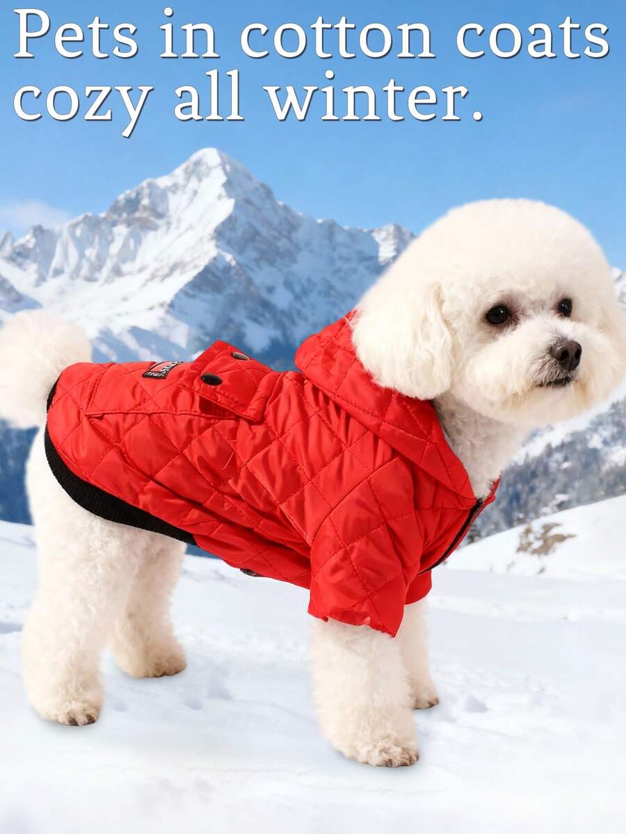 1件宠物狗可爱时尚秋冬套装，紫色格子设计，带大口袋连帽外套，适合泰迪犬、贵宾犬、小型犬等。 - 紅色 - 查看 1