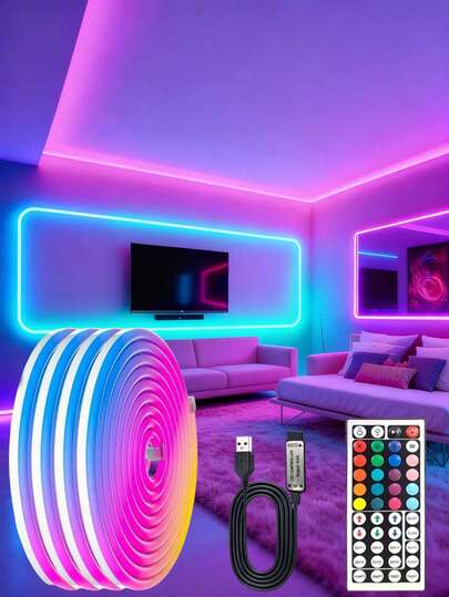 5M RGB Flexible LED Neon Strip Lights, USB Powered Decorative Neon Lights For Indoor And Outdoor Use, DIY Neon Lamp, Suitable For Room, Wall, Holiday And Party