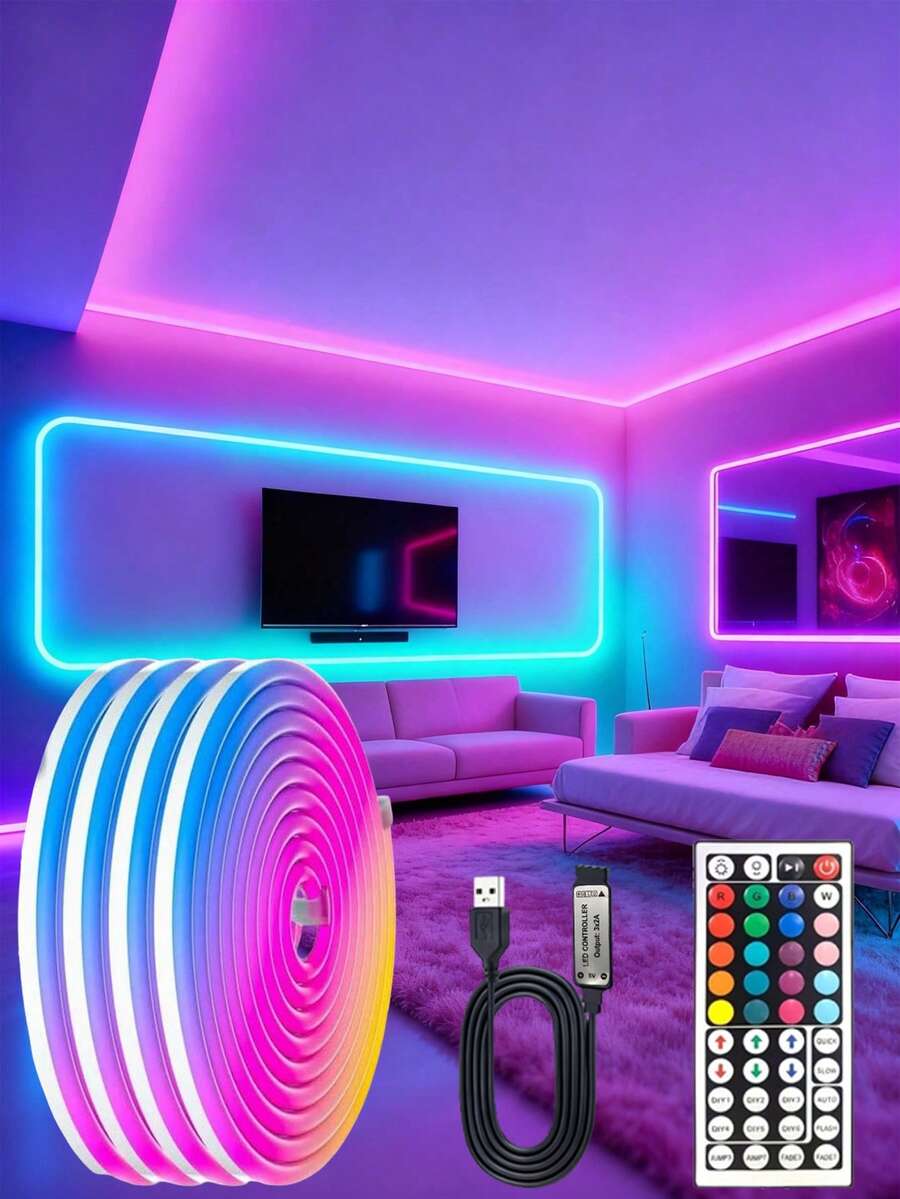 5M RGB Flexible LED Neon Strip Lights, USB Powered Decorative Neon Lights For Indoor And Outdoor Use, DIY Neon Lamp, Suitable For Room, Wall, Holiday And Party