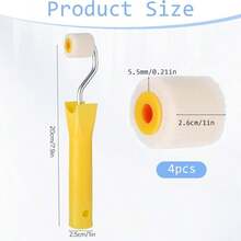 5-Piece 1 Inch Mini Paint Roller Set, Small Paint Roller Brushes For DIY Wall Painting And Touch Up Coloring, Ideal For Smooth Wall Coating, Detail Painting, Home Decoration And Creative DIY Projects - Yellow - View 1