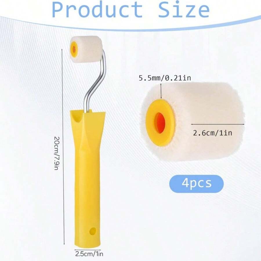 5-Piece 1 Inch Mini Paint Roller Set, Small Paint Roller Brushes For DIY Wall Painting And Touch Up Coloring, Ideal For Smooth Wall Coating, Detail Painting, Home Decoration And Creative DIY Projects - Yellow - View 1