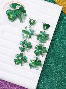 1 par de pendientes de gota de acrílico con brillo con forma de trébol de 4 hojas verde con efecto láser brillante, accesorios de joyería para el Día de San Patricio, fiesta irlandesa para mujeres y niñas - Multicolor - Ver 2