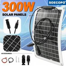 300W Flexible Solar Panel Ultra-Thin 2mm Bendable IP67 Waterproof PV Outputs Stick-On Any Surface Perfect For Roofs