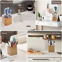 Toothbrush Holder Toothpaste Organizer Drainage For Bathroom Vanity Detachable Anti-Slip Brushed Nickel Toothpaste Storage Caddy 3 Slots With Drainage Holes For Makeup Brush Razor Stand - Vân gỗ - Xem 5