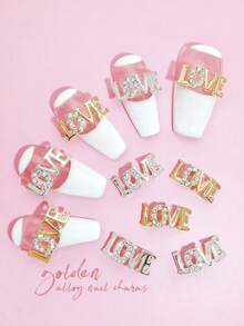 10pcs Rhinestone LOVE Letter Alloy Metal 3D Nail Art Decorations, Gold/Silver Color, Suitable For Girls And Women Nails Nail Supplies - Multicolor - View 2