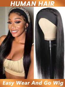 Bone Straight Headband Wigs Human Hair Headband Glueless Wigs Human Hair Wig Brazilian Full Machine Made Wigs For Women No Glue No Sew In Scarf Wig 200% Density - Natural Black - View 4