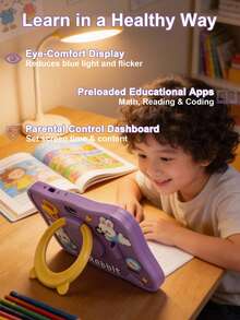Qetupa Máy tính bảng Android 15 inch dành cho trẻ em, thiết kế hình thỏ, ốp lưng chống sốc, bộ xử lý A133 Octa-Core 2.0GHz, RAM 6GB + ROM 128GB (hỗ trợ mở rộng bộ nhớ lên đến 1TB), màn hình cảm ứng IPS 1024*600, camera kép 0.5MP + 2.0MP, pin 4000mAh, Bluetooth, WiFi 802.11b 2.4G - Thích hợp cho trẻ em từ 3-12 tuổi, món quà lý tưởng cho Giáng sinh, sinh nhật và các bữa tiệc (Không bao gồm bộ chuyển đổi nguồn). - Màu tím - Xem 8
