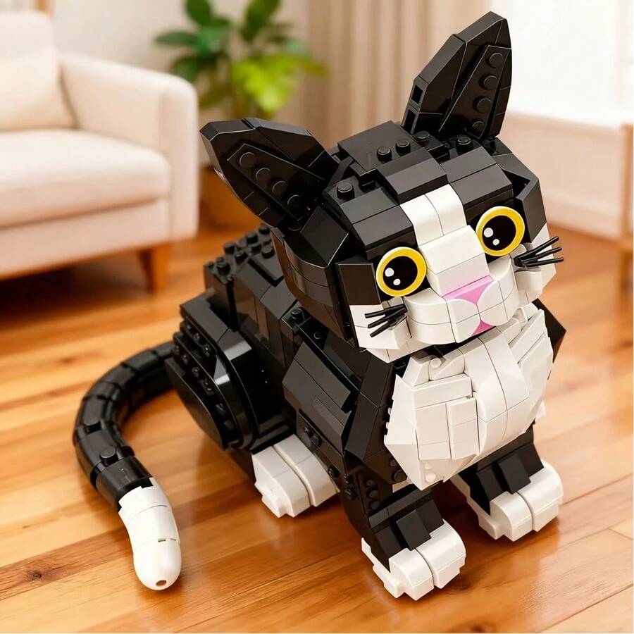 800片燕尾服绅士猫积木套装，逼真的宠物猫积木模型，适合成人DIY组装动物积木玩具，可用于家居装饰和收藏，为爱猫人士和积木爱好者提供创意礼物。 - 彩色 - 查看 1
