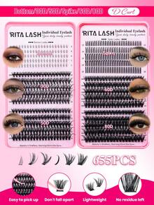 Bộ nối mi RITALASH 1285 món tự làm mi giả dạng chùm, quà tặng lớn, 3 khay mi giả dạng chùm, mi nối mềm mại, thoải mái, kèm keo dán và dung dịch tẩy keo, nhíp, cọ, băng đeo cổ tay và băng đô. - màu đen - Xem 5