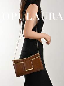 Túi xách dự tiệc OpulAura dành cho nữ, chất liệu da PU màu nâu đậm - Túi tote thanh lịch có dây đeo vai dạng xích, phù hợp cho cả những dịp thường ngày và trang trọng, túi đeo chéo dự tiệc | Túi cầm tay hiện đại | Khóa từ tính - màu nâu - Xem 9
