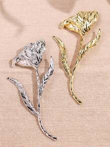 1 pièce Broche florale asymétrique dorée exagérée, broche métallique épaisse et grande minimaliste élégante vintage pour femmes, broche métallique romantique en forme de lys, accessoire de mode pour robe et manteau, ceinturant la taille - Multicolore - Voir 4