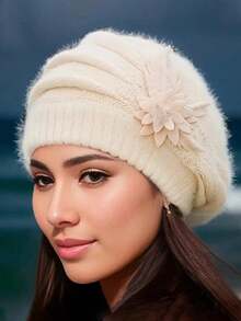 1 szt. wygodny dzianinowy beret damski zapewniający ciepło, elastyczna zimowa czapka z konstrukcją chroniącą uszy, idealna na narty i spotkania na świeżym powietrzu - Wielokolorowe - Zobacz 2