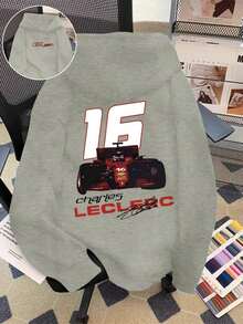 Hoodies For WomenWomen'S Navy Blue Hoodie With "16" Racing Car Graphic - "Charles Leclerc" Signature, Red & White Design, Casual Long Sleeve Pullover For Casual Attire, Casual Wear Hoodie |      Casual Hoodie |     Comfortable Fit HoodieAthleisure Graphic Hoodie For WomenLoose And Comfortableed Hardy Clothes - Black - View 10