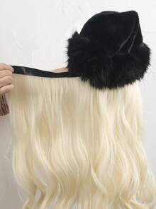 帽子 + 26 英寸可拆卸合成纤维假发，高温合成纤维金色卷发，适合日常佩戴。 - 金色 - 查看 7