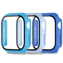 适用于 40mm/41mm/44mm/45mm/46mm/42mm Series 11/10/9/8/7/6/5/4/SE 的 3 件装屏幕保护膜，防震防刮，超薄硬质 PC 外壳，内置钢化玻璃膜，兼容 配件