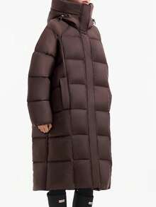 CAMEL CROWN Women's Long Down Jacket, Thick Design, Suitable For Autumn/Winter, Warm, Hooded, Down Filled, Waterproof, Insulated - Dark Coffee - View 3