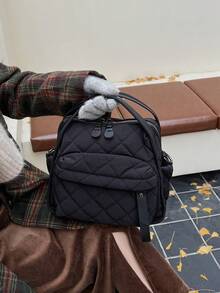 2025秋冬新款绗缝刺绣棉质手提包，简约优雅托特包，轻便面料斜挎包，休闲百搭多口袋单肩包，拉链封口，适合日常使用、购物、携带手机 - 彩色 - 查看 17