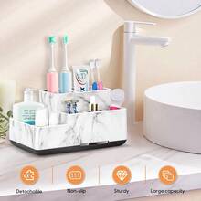 Toothbrush Holder,Bathroom Organizer Countertop, 5 Compartments Multifunctional Storage For Cosmetic, Makeup, Office Stationery Pencil,Toothpaste, Toothbrush,Ideal Gift For Home, Office - 白色大理石 - 查看 2