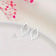 Boucles d'oreilles géométriques polyvalentes pour femmes - Bijoux minimalistes élégants à couches de diamants - Argent - Voir 5