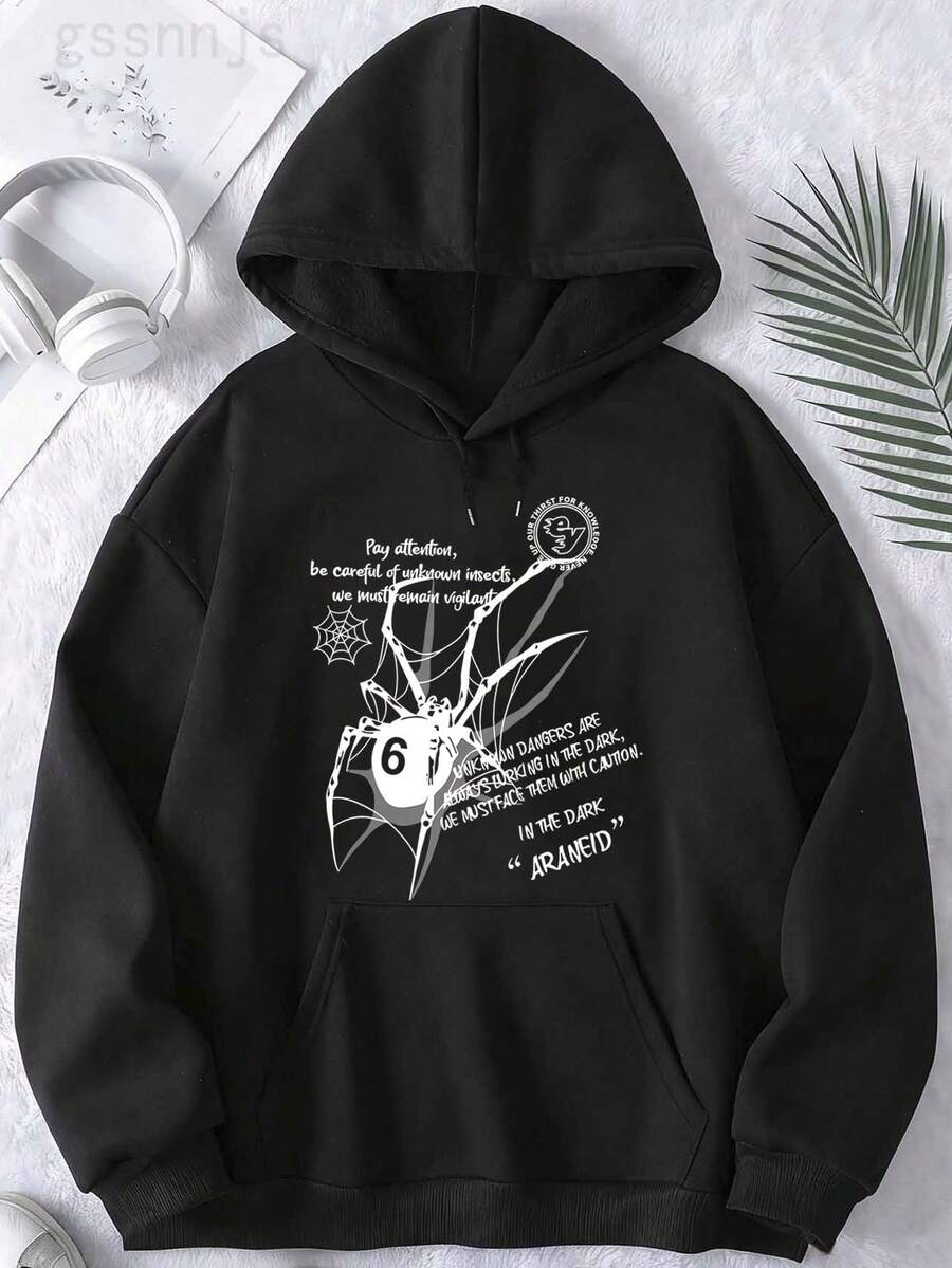 Men's Women's Hoodies Sweatshirts Spider Graphic Hoodie - Oversized Gothic Streetwear Pullover With Pocket, Black & White Spider - 黑色2 - 查看 1