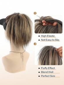1pc Fluffy Straight Hair Bun Extension With Elastic Band, Available In Black, Brown, Golden, Soft & Voluminous, Suitable For Daily Wear - Multicolor - View 2