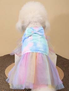 A Fresh Polyester Tie-Dye Dress With A Bow For Pets, Suitable For Small And Medium Cats And Dogs To Wear At Home Or Outdoors (The Material Is Tie-Dyed, So Each Piece Has Irregular Colors). - Multicolor - View 8