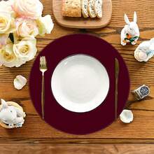 4-Piece Round Placemats, 15x15inch , Burgundy Solid Color Background, Flat Style, Non-Slip Heat-Resistant, Suitable For Dining And Party Decoration Poku4312,Kitchen Essentials,Valentine's Day,Valentine's Day,Valentines,Valentines Day,Wedding Decor - 彩色 - 查看 7