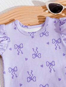 Bộ đồ 2 món cho bé gái, áo liền quần trễ vai xếp ly in hình bướm hồng dễ thương với quần short cạp cao, chất liệu mềm mại và thoáng khí, phù hợp cho bé gái mặc đi chơi hàng ngày. - Màu Lilac Tím - Xem 4