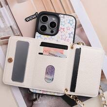 1pc Elegant & Beautiful Star Pattern PU Leather Card Holder Crossbody Wallet Phone Case Compatible With IPhone 17, 16, 16e, 15, 14 Plus, 13, 12, 11 Pro Max, Protective Cover - Star - View 6