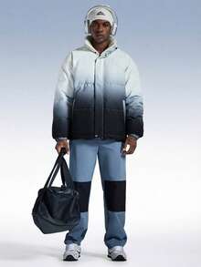 Driftmere Men's Fashionable Gradient Classic Side Pocket Elastic Hem Lined Outdoor Casual Hooded Down Coat, Versatile For Winter, Keep Warm,Sports Outdoor, Daily Casual Sports, Windproof, Waterproof Coat - Black - View 1