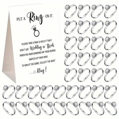 Rustic Greenery Bridal Baby Shower Game - 30 Fake Rings, EngaSynthetic Gemstoneent & Wedding Party Decor With 'Not Say Bride' Cards For Halloween,Christmas Event & Party Supplies