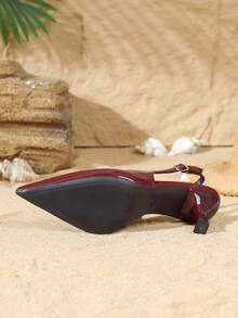 Giày sandal cao gót mũi nhọn hở gót tối giản dành cho nữ, thoải mái, chống trơn trượt, thoáng khí với khóa kim loại. - Màu Đỏ Sâu - Xem 7