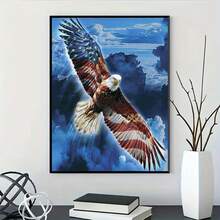 1 pieza Kit de pintura de diamantes de 5D, arte de diamantes de imitación con bandera nacional y águila, para decoración de pared del hogar y regalo (30x40cm/11.8x15.7in) - Multicolor - Ver 3