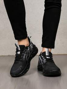 1 Pair Breathable Mesh Fabric Sneakers For Teens, Comfortable Soft Lightweight Non-Slip Durable Soles, Retro Fashion Casual Running Outdoor Street Shoes - Black - View 6