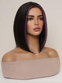 Tóc giả ngắn thẳng 12 inch màu đen highlight tím, rẽ ngôi giữa, dành cho nữ, chất liệu tự nhiên, bồng bềnh và thoáng khí, sợi tổng hợp chịu nhiệt. Lý tưởng cho người mới bắt đầu, tạo kiểu tóc thời trang hàng ngày. Hoàn hảo cho các buổi hẹn hò, chụp ảnh, cosplay, tiệc tùng trang trọng, lễ hội âm nhạc và các buổi gặp gỡ xã hội. - Làm nổi bật màu tím - Xem 9