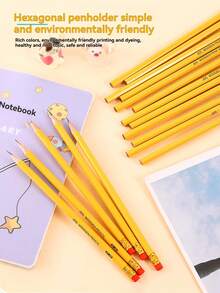 12pcs HB Wooden Pencils With Erasers, Student Sketching & Drawing Pencils, Natural Wood Yellow Barrel Pencils With Erasers, HB Student Stationery Writing Tools For Beginners, Stationery Party Gifts, Teacher Supplies, School Supplies, Travel Pencils, Cute Calligraphy, School Opening Prizes - Multicolor - View 3