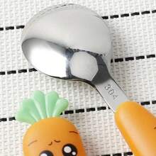 1pc Spoon / 3pcs Set Carrot Shaped Plastic Handle Stainless Steel Spoon Cutlery Set - Multicolor - View 6