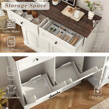 10-20 Gallon Double Trash Can Cabinet | Features Tilt-Out Laundry Hamper, Drawers & Farmhouse Design - White - View 2