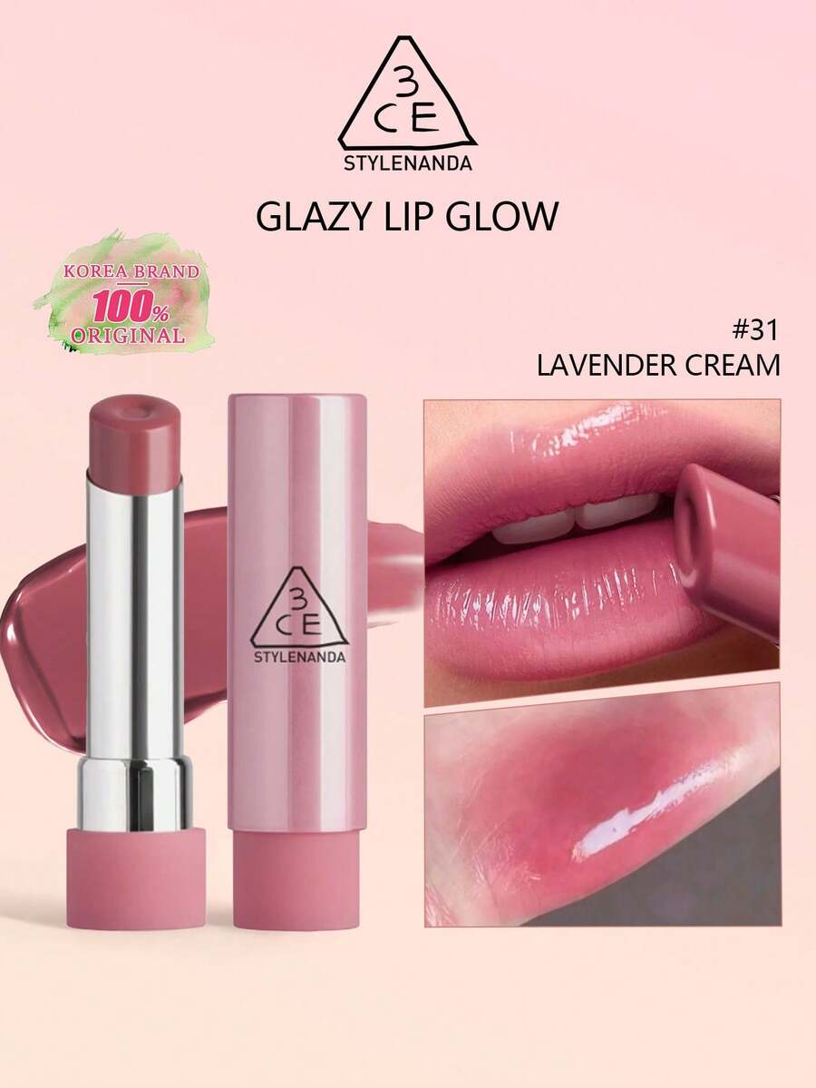 3CE Glazy Lip Glow 31号薰衣草色SN，保湿亮泽唇彩，水润亮泽配方，不粘腻，打造水润唇妆，日常唇部护理，韩妆必备，3.2克/0.11盎司