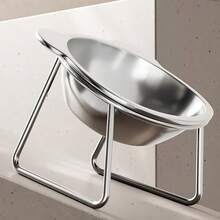 15° Tilted Stainless Steel Raised Cat Bowl With Metal Stand, Non-Slip Base, Protects Whiskers & Spine, Suitable For Cats, Kittens & Small Dogs, Perfect For Food & Water, Great For Valentine's Day Gifts & Cat Supplies - 420ml - View 5